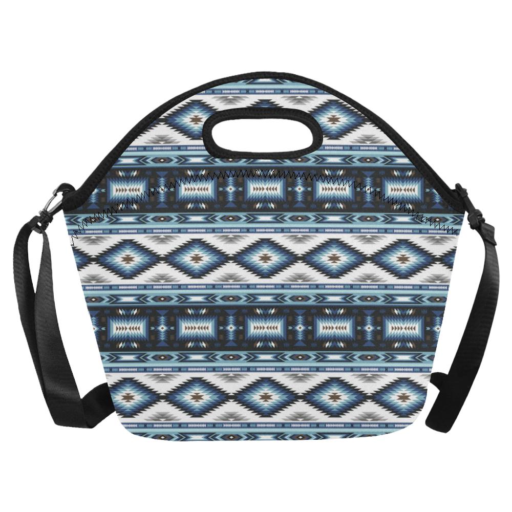 Navajo Dark Blue Print Pattern Neoprene Lunch Bag (Model 1669)(Large)-JTAMIGO.COM