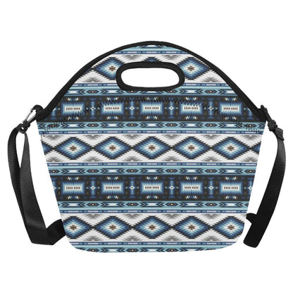 Navajo Dark Blue Print Pattern Neoprene Lunch Bag (Model 1669)(Large)-JTAMIGO.COM
