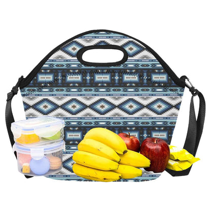 Navajo Dark Blue Print Pattern Neoprene Lunch Bag (Model 1669)(Large)-JTAMIGO.COM