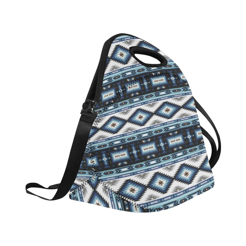 Navajo Dark Blue Print Pattern Neoprene Lunch Bag (Model 1669)(Large)-JTAMIGO.COM