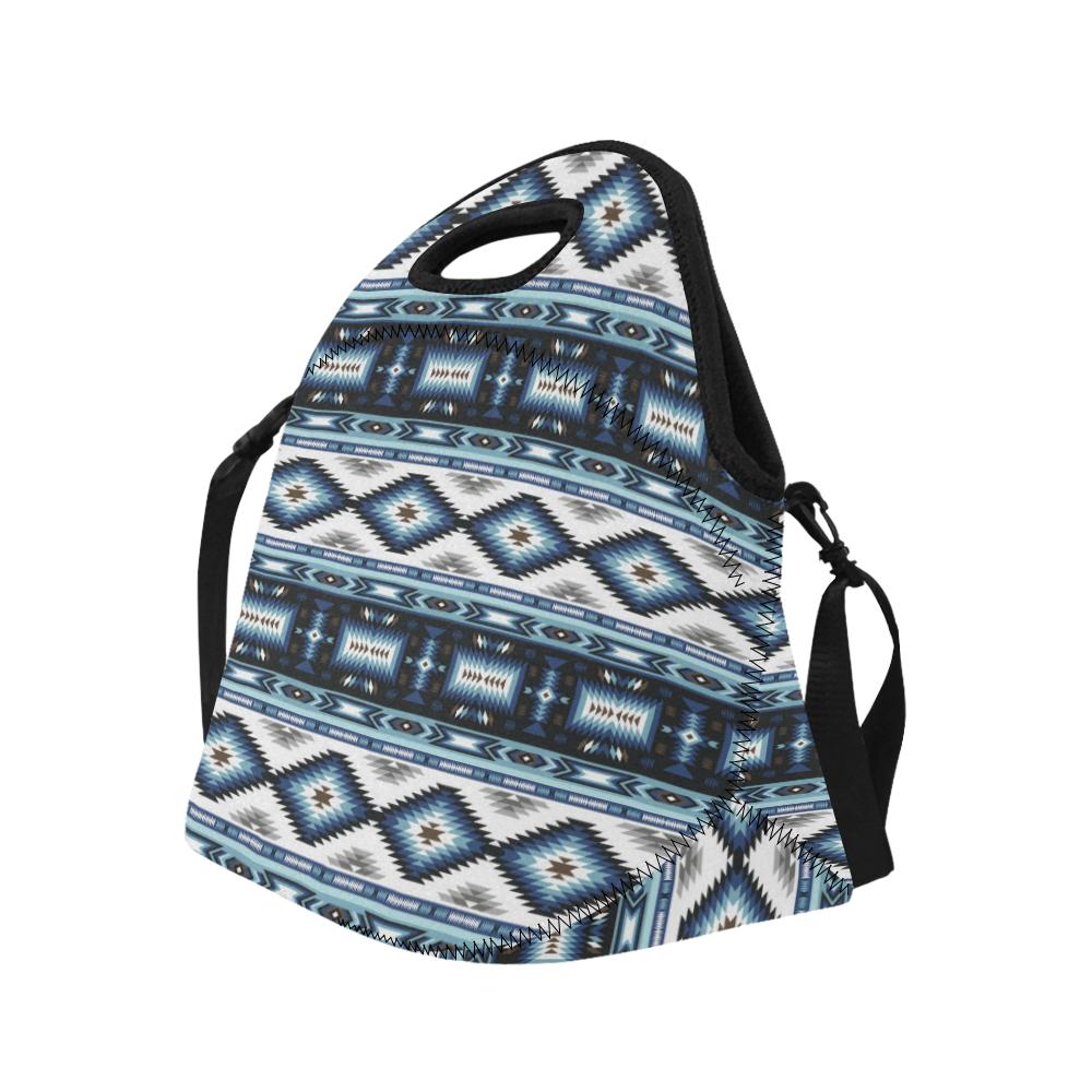 Navajo Dark Blue Print Pattern Neoprene Lunch Bag (Model 1669)(Large)-JTAMIGO.COM