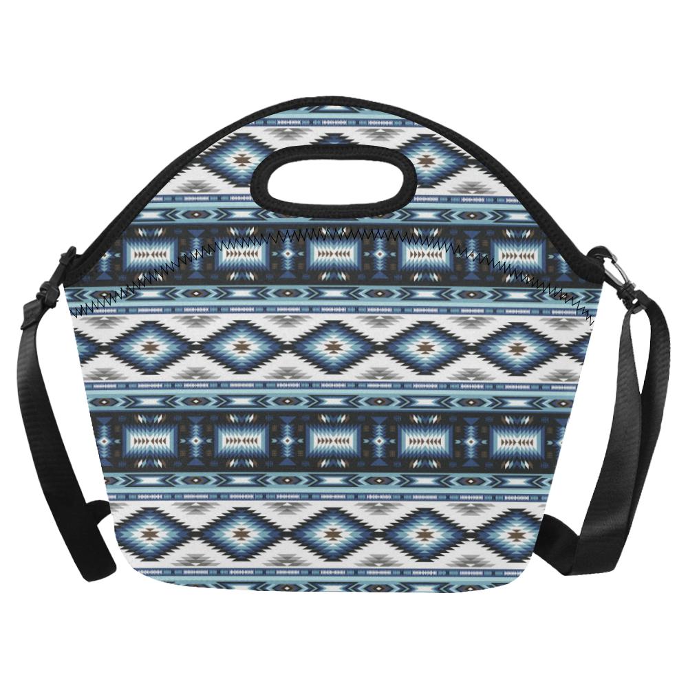 Navajo Dark Blue Print Pattern Neoprene Lunch Bag (Model 1669)(Large)-JTAMIGO.COM