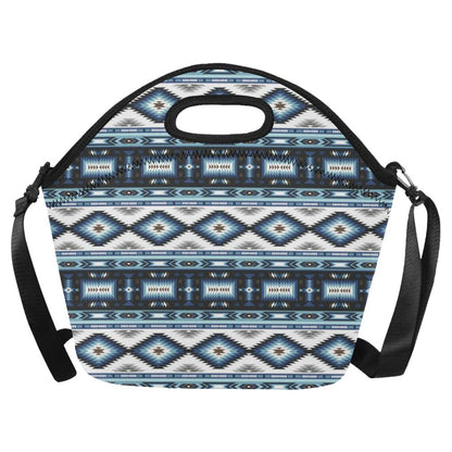 Navajo Dark Blue Print Pattern Neoprene Lunch Bag (Model 1669)(Large)-JTAMIGO.COM