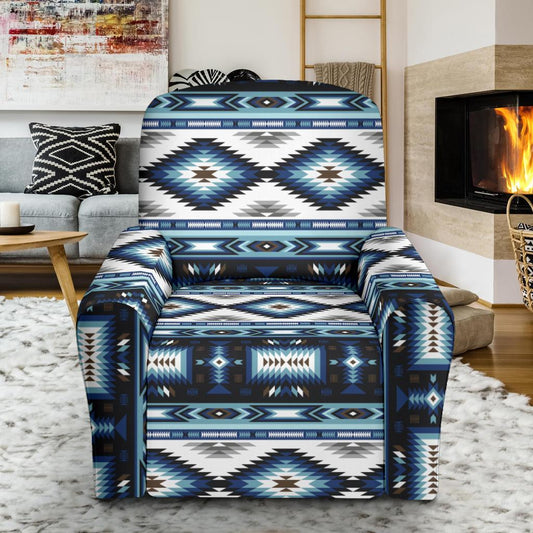 Navajo Dark Blue Print Pattern Single Sofa Slipcover -JTAMIGO.COM