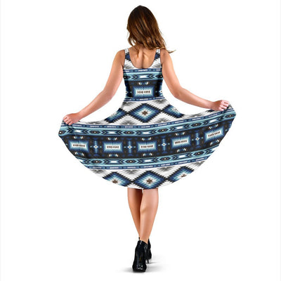 Navajo Dark Blue Print Pattern Sleeveless Dress