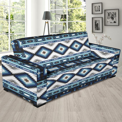 Navajo Dark Blue Print Pattern Sofa Slipcover-JTAMIGO.COM