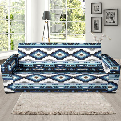 Navajo Dark Blue Print Pattern Sofa Slipcover-JTAMIGO.COM