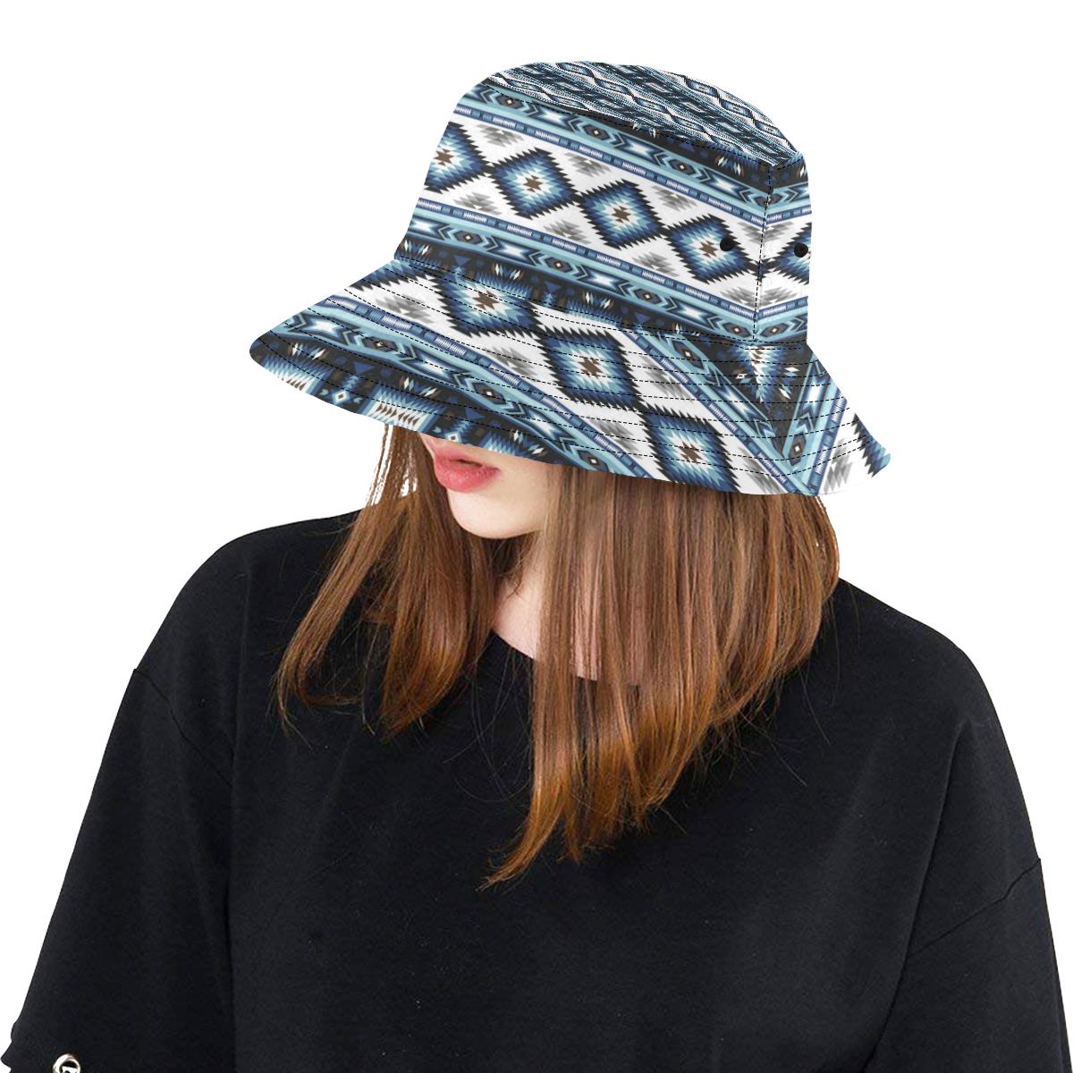 Navajo Dark Blue Print Pattern Unisex Bucket Hat