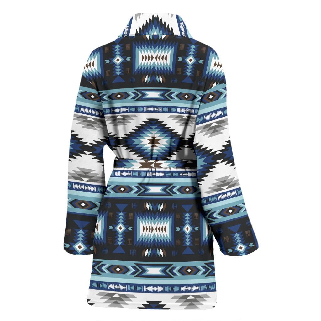 Navajo Dark Blue Print Pattern Women Bath Robe-JTAMIGO.COM