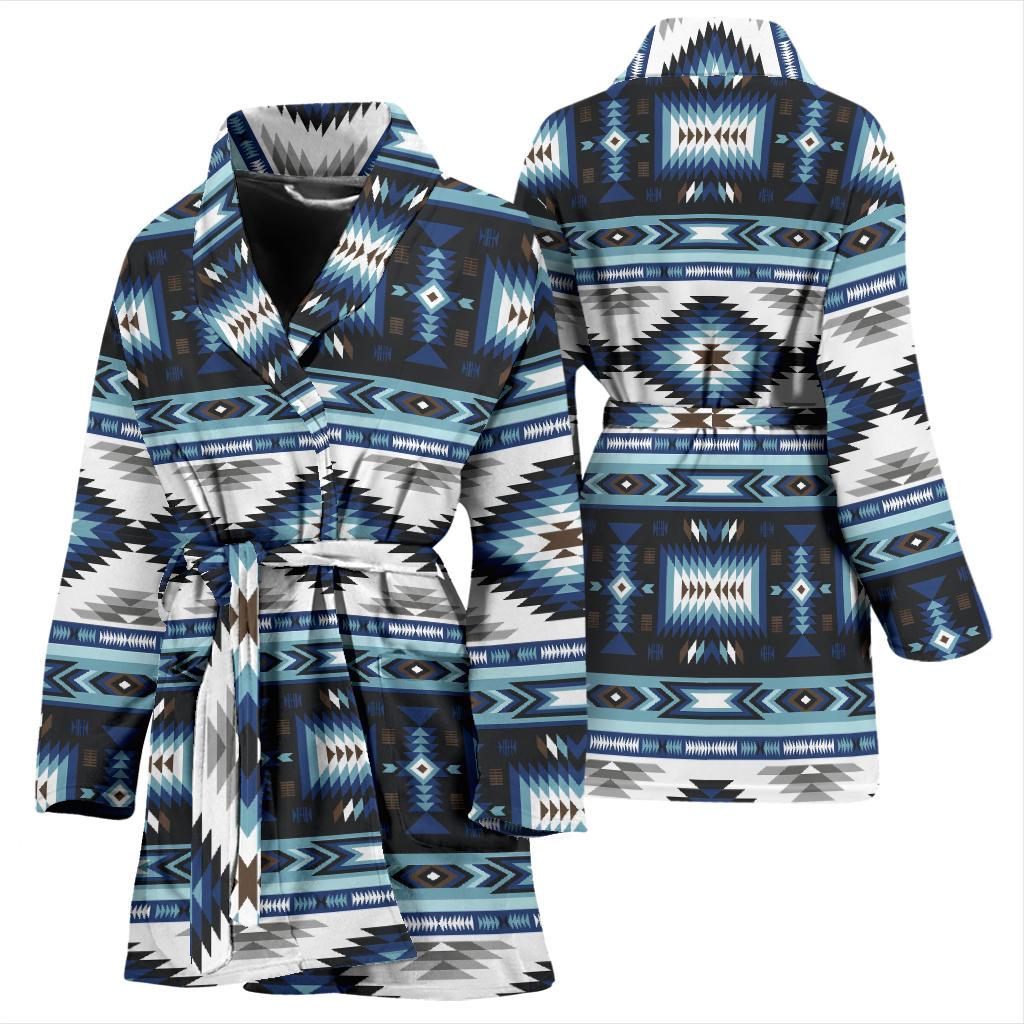 Navajo Dark Blue Print Pattern Women Bath Robe-JTAMIGO.COM