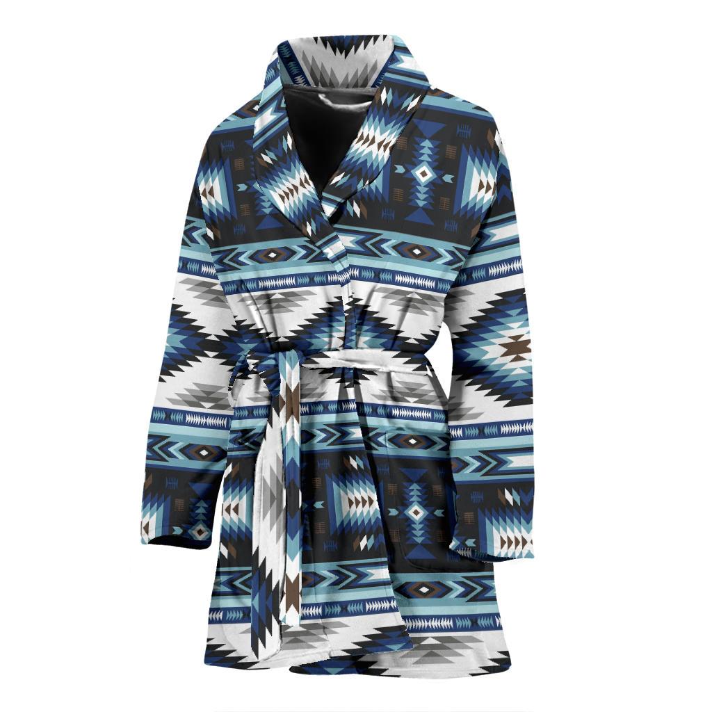 Navajo Dark Blue Print Pattern Women Bath Robe-JTAMIGO.COM