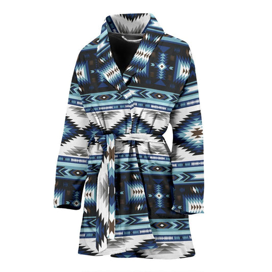 Navajo Dark Blue Print Pattern Women Bath Robe-JTAMIGO.COM