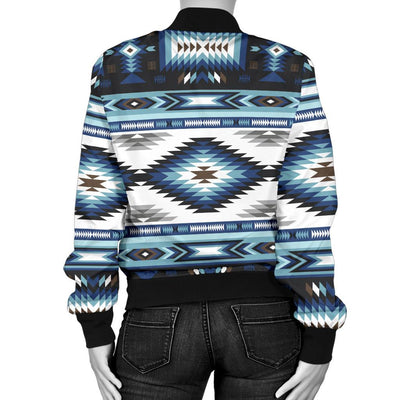 Navajo Dark Blue Print Pattern Women Casual Bomber Jacket