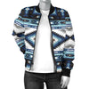 Navajo Dark Blue Print Pattern Women Casual Bomber Jacket