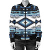 Navajo Dark Blue Print Pattern Women Casual Bomber Jacket