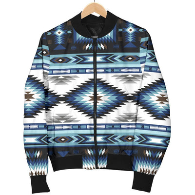 Navajo Dark Blue Print Pattern Women Casual Bomber Jacket