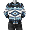 Navajo Dark Blue Print Pattern Women Casual Bomber Jacket