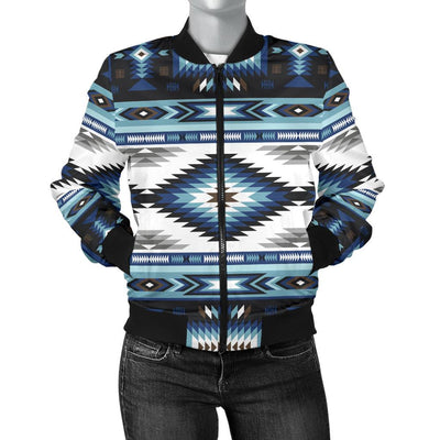 Navajo Dark Blue Print Pattern Women Casual Bomber Jacket