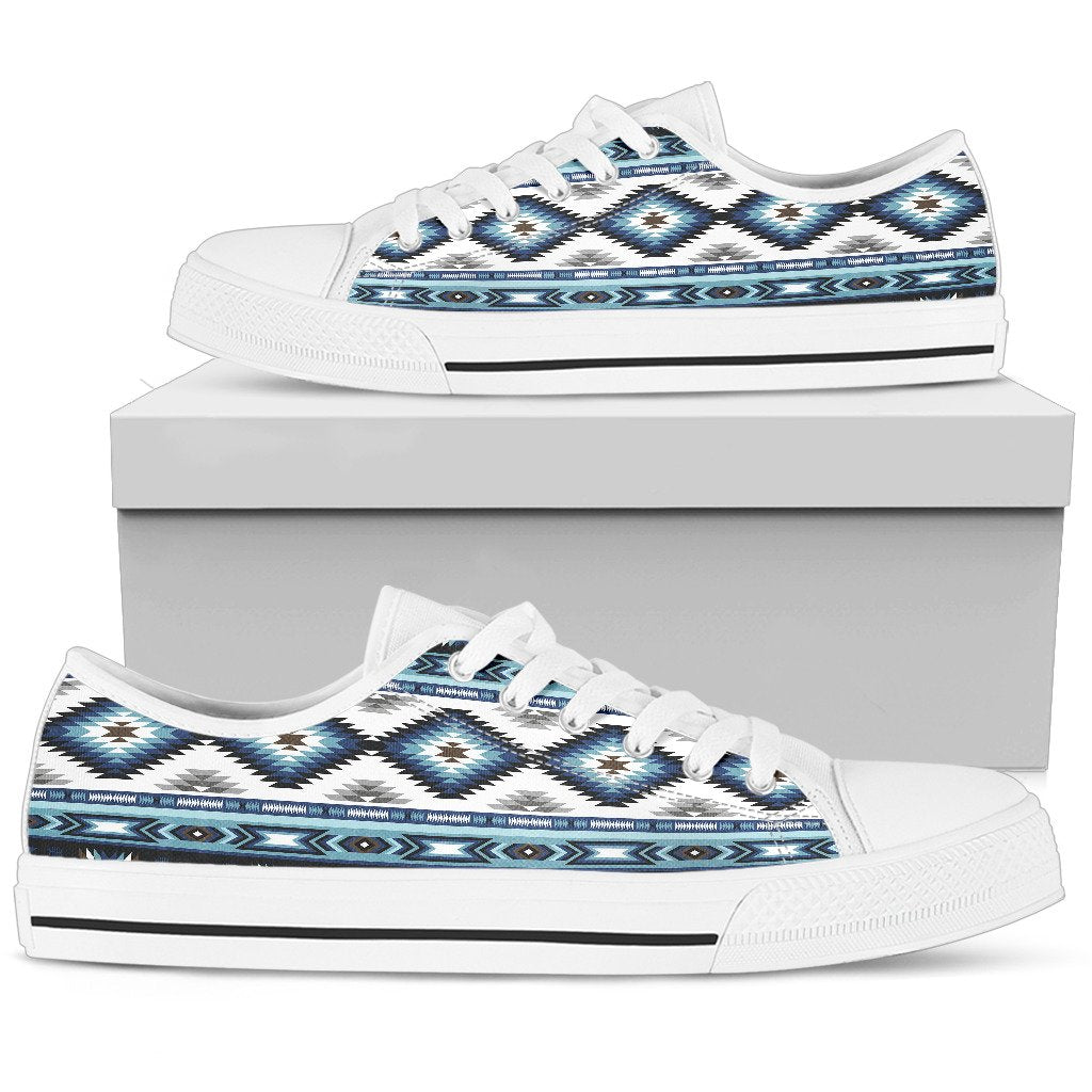 Navajo Dark Blue Print Pattern Women Low Top Shoes-JTAMIGO.COM