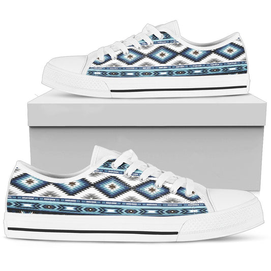 Navajo Dark Blue Print Pattern Women Low Top Shoes-JTAMIGO.COM