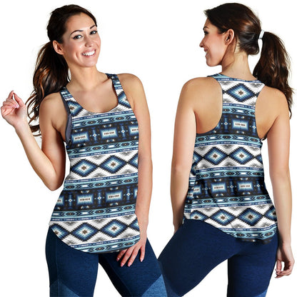 Navajo Dark Blue Print Pattern Women Racerback Tank Top