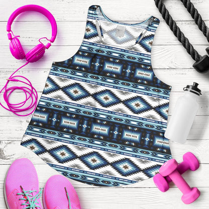 Navajo Dark Blue Print Pattern Women Racerback Tank Top