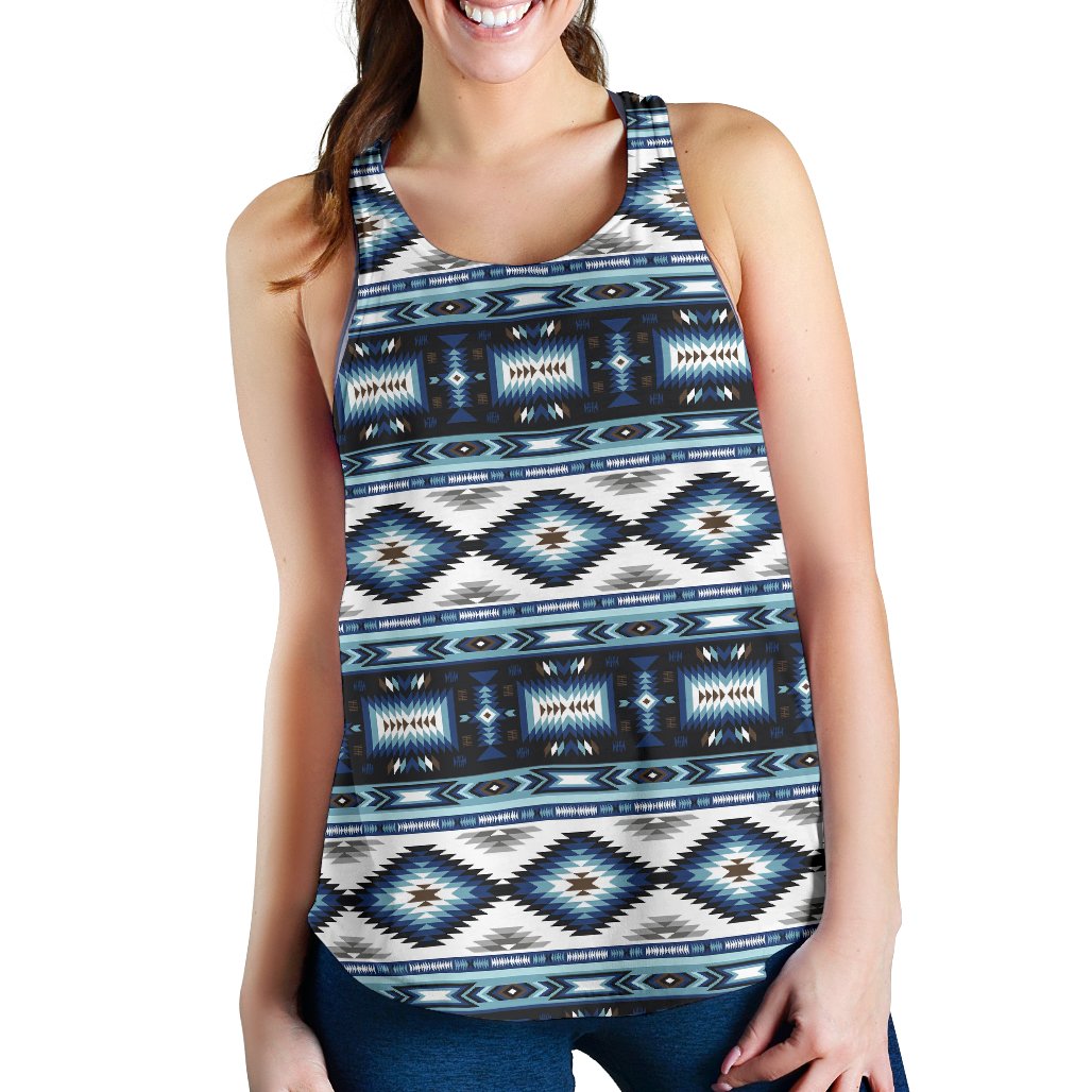 Navajo Dark Blue Print Pattern Women Racerback Tank Top