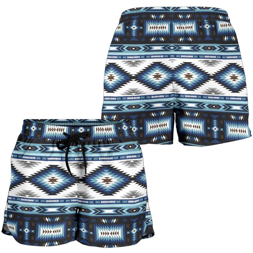 Navajo Dark Blue Print Pattern Women Shorts-JTAMIGO.COM