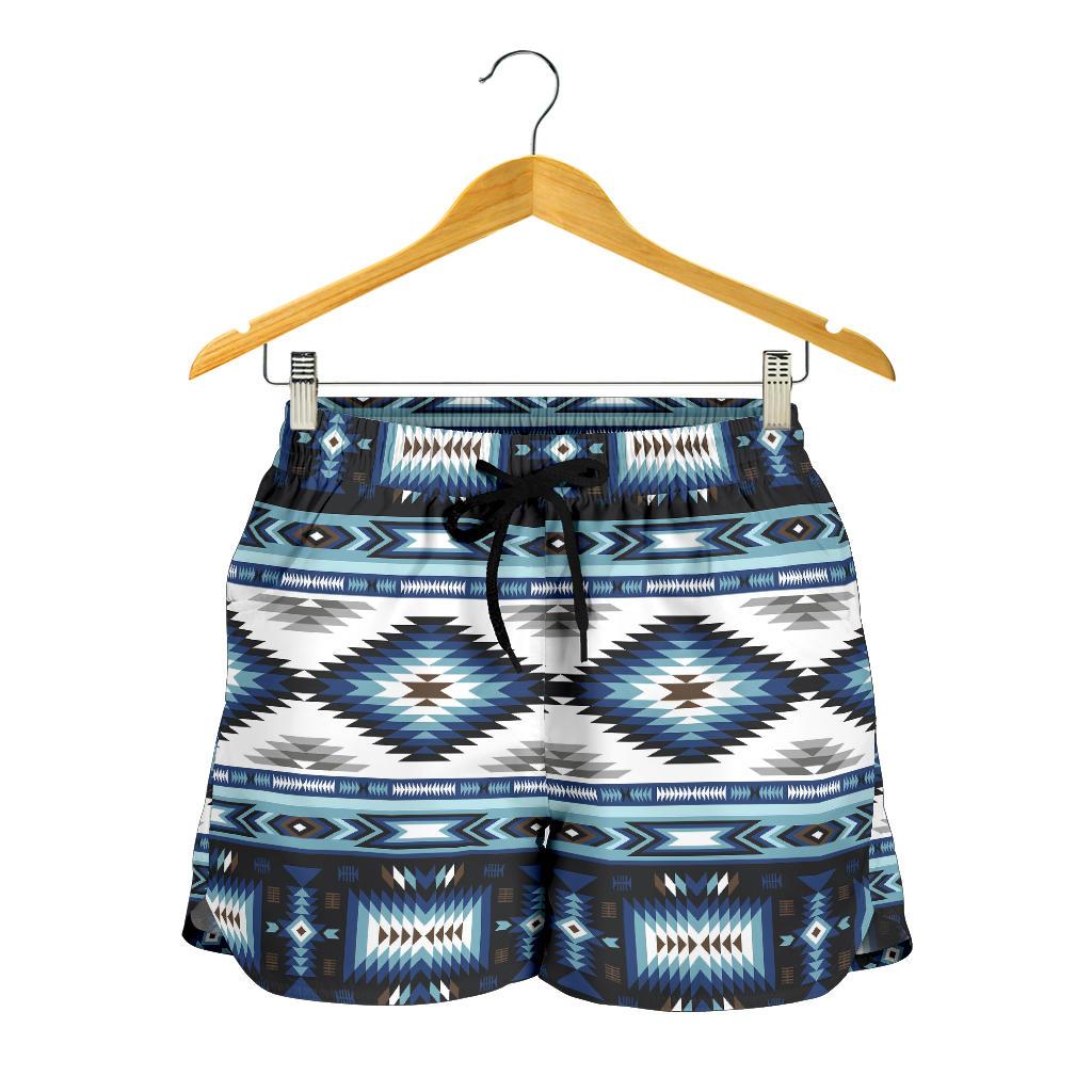 Navajo Dark Blue Print Pattern Women Shorts-JTAMIGO.COM