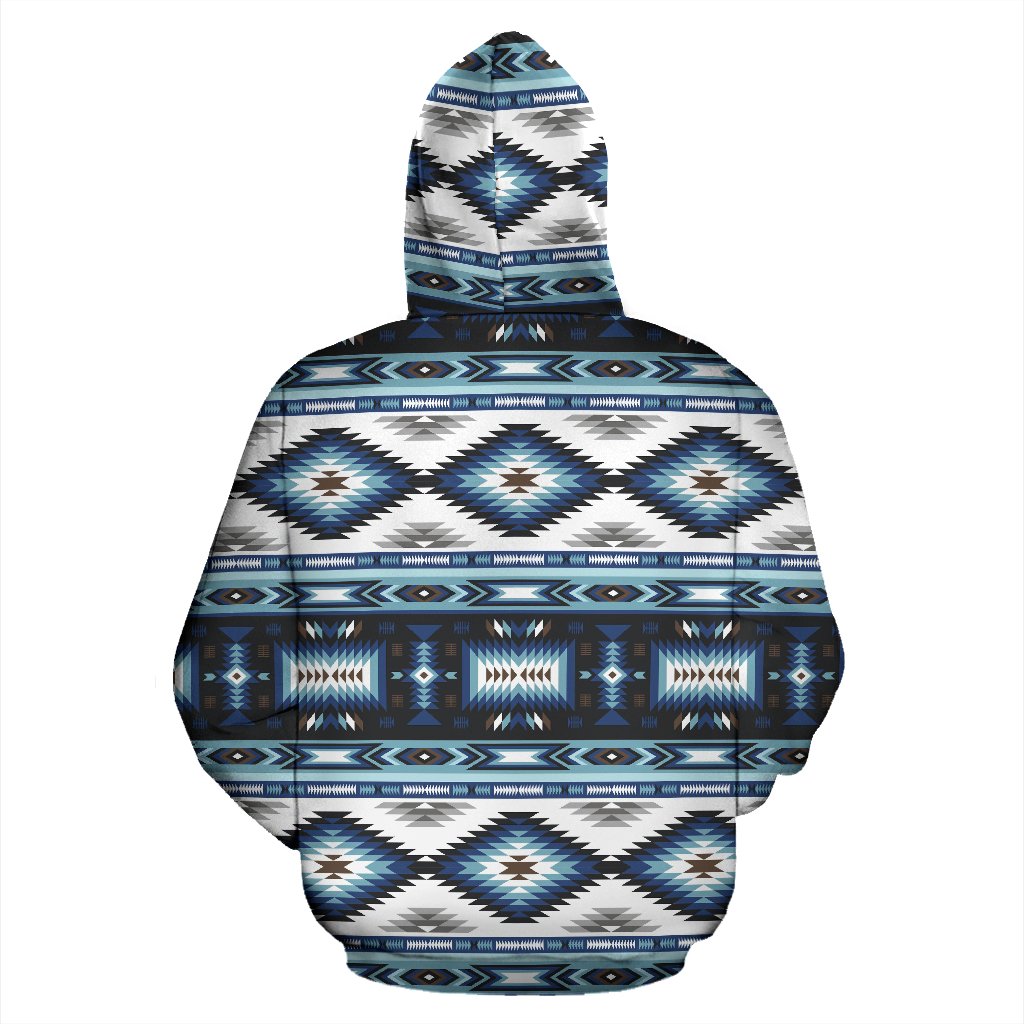 Navajo Dark Blue Print Pattern Zip Up Hoodie