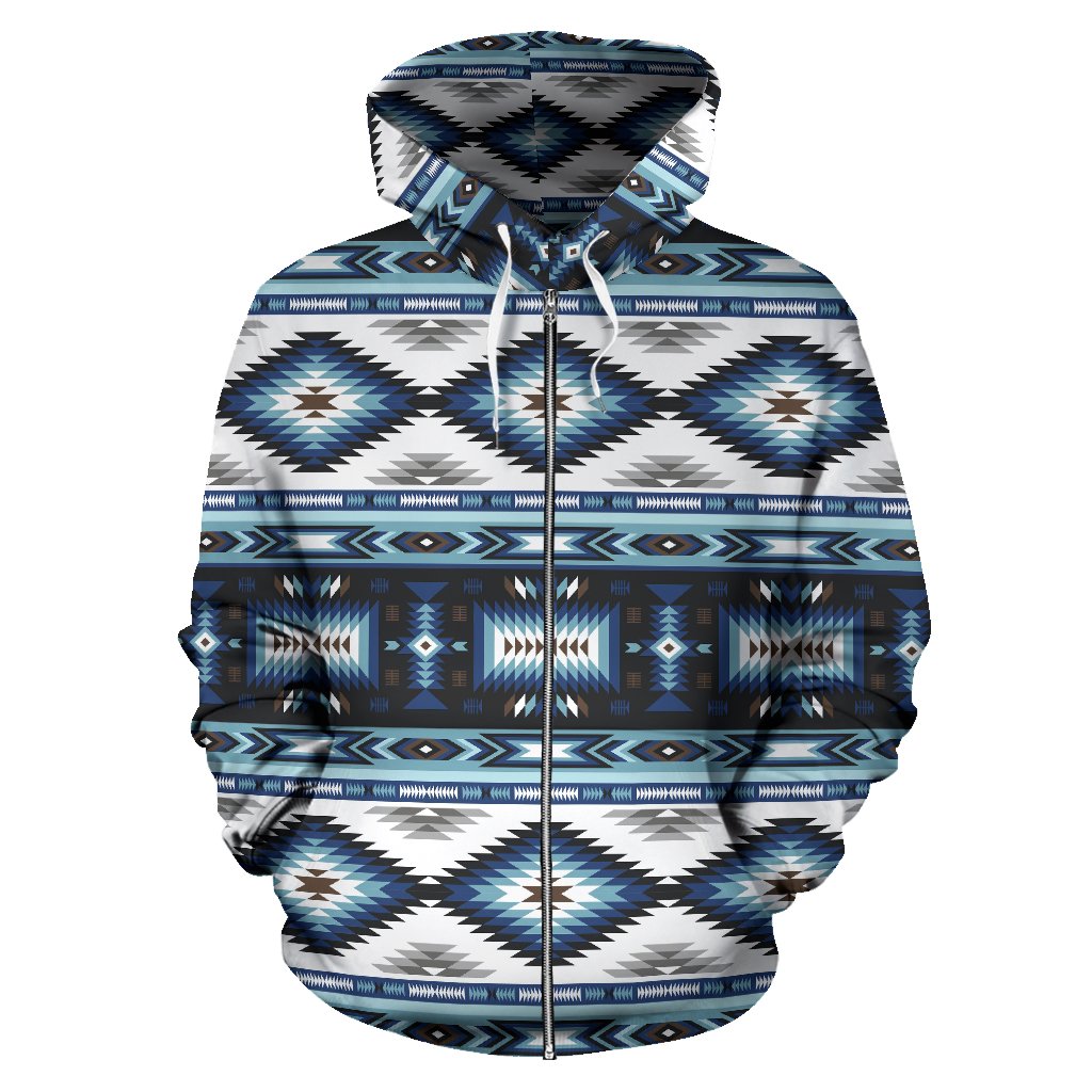 Navajo Dark Blue Print Pattern Zip Up Hoodie