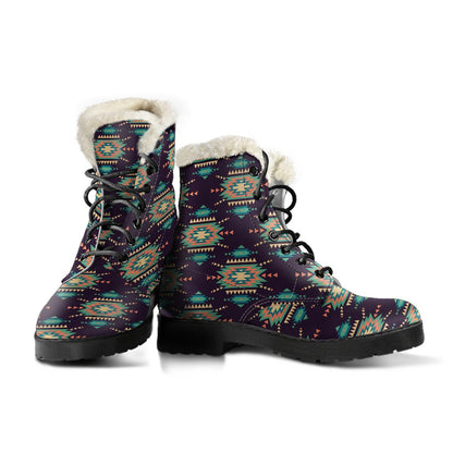 Navajo Geometric Style Print Pattern Faux Fur Leather Boots-JTAMIGO.COM