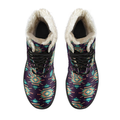 Navajo Geometric Style Print Pattern Faux Fur Leather Boots-JTAMIGO.COM