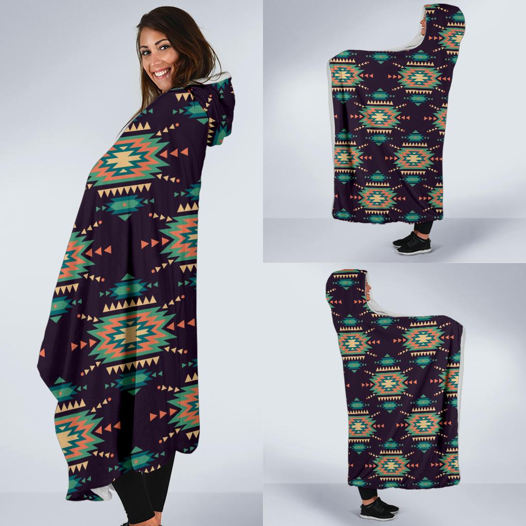Navajo Geometric Style Print Pattern Hooded Blanket-JTAMIGO.COM