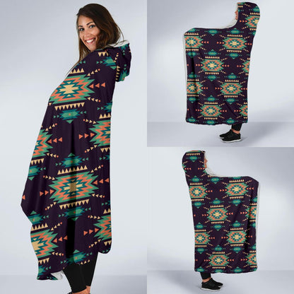 Navajo Geometric Style Print Pattern Hooded Blanket-JTAMIGO.COM