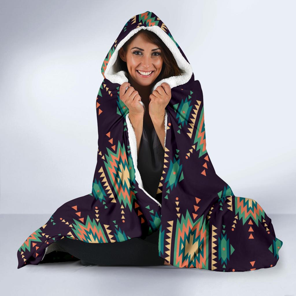 Navajo Geometric Style Print Pattern Hooded Blanket-JTAMIGO.COM