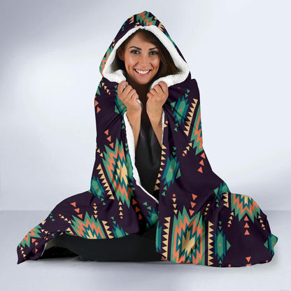 Navajo Geometric Style Print Pattern Hooded Blanket-JTAMIGO.COM