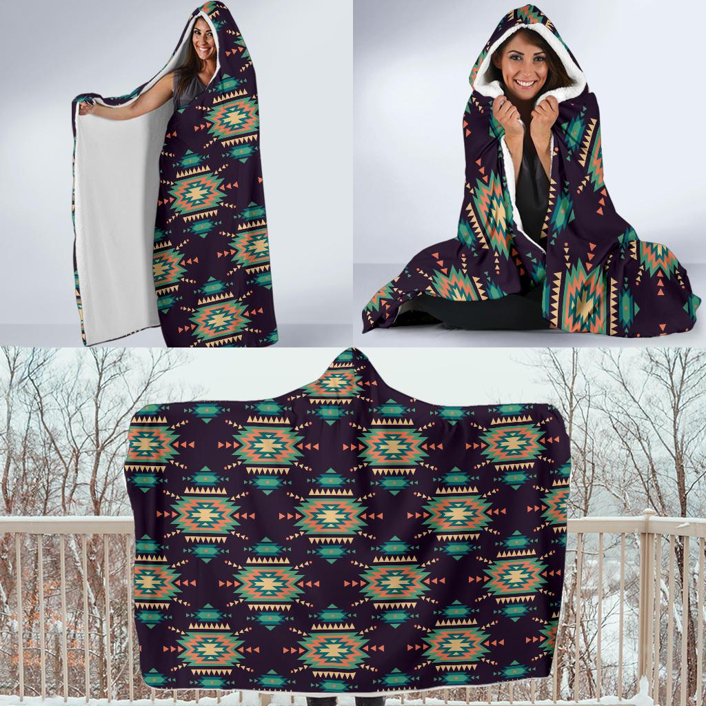 Navajo Geometric Style Print Pattern Hooded Blanket-JTAMIGO.COM
