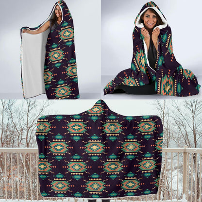 Navajo Geometric Style Print Pattern Hooded Blanket-JTAMIGO.COM