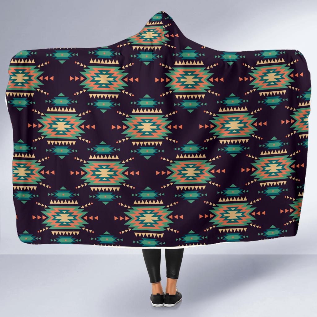 Navajo Geometric Style Print Pattern Hooded Blanket-JTAMIGO.COM