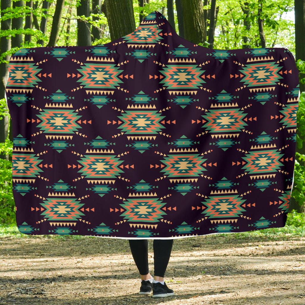 Navajo Geometric Style Print Pattern Hooded Blanket-JTAMIGO.COM