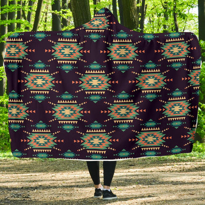 Navajo Geometric Style Print Pattern Hooded Blanket-JTAMIGO.COM