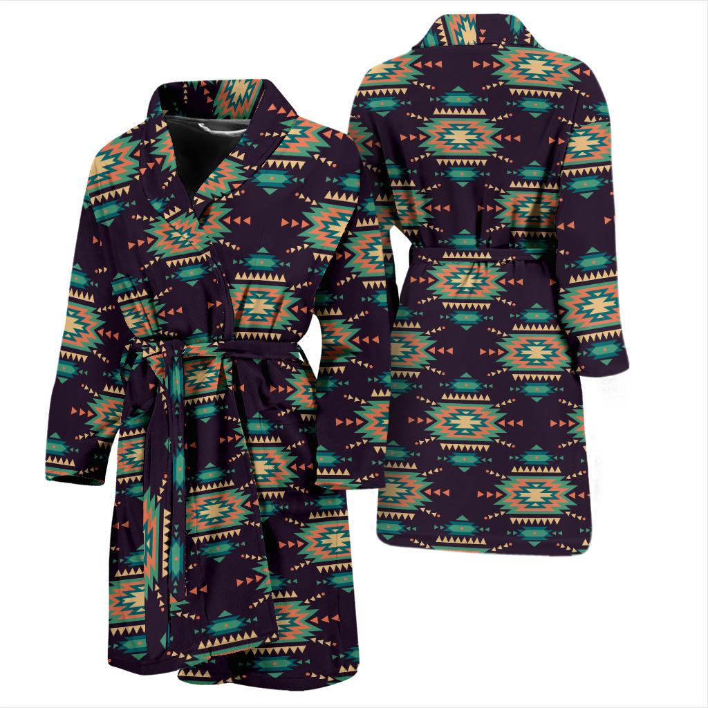 Navajo Geometric Style Print Pattern Men Bath Robe-JTAMIGO.COM