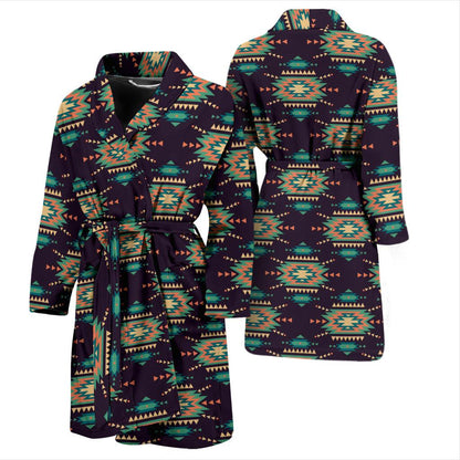 Navajo Geometric Style Print Pattern Men Bath Robe-JTAMIGO.COM
