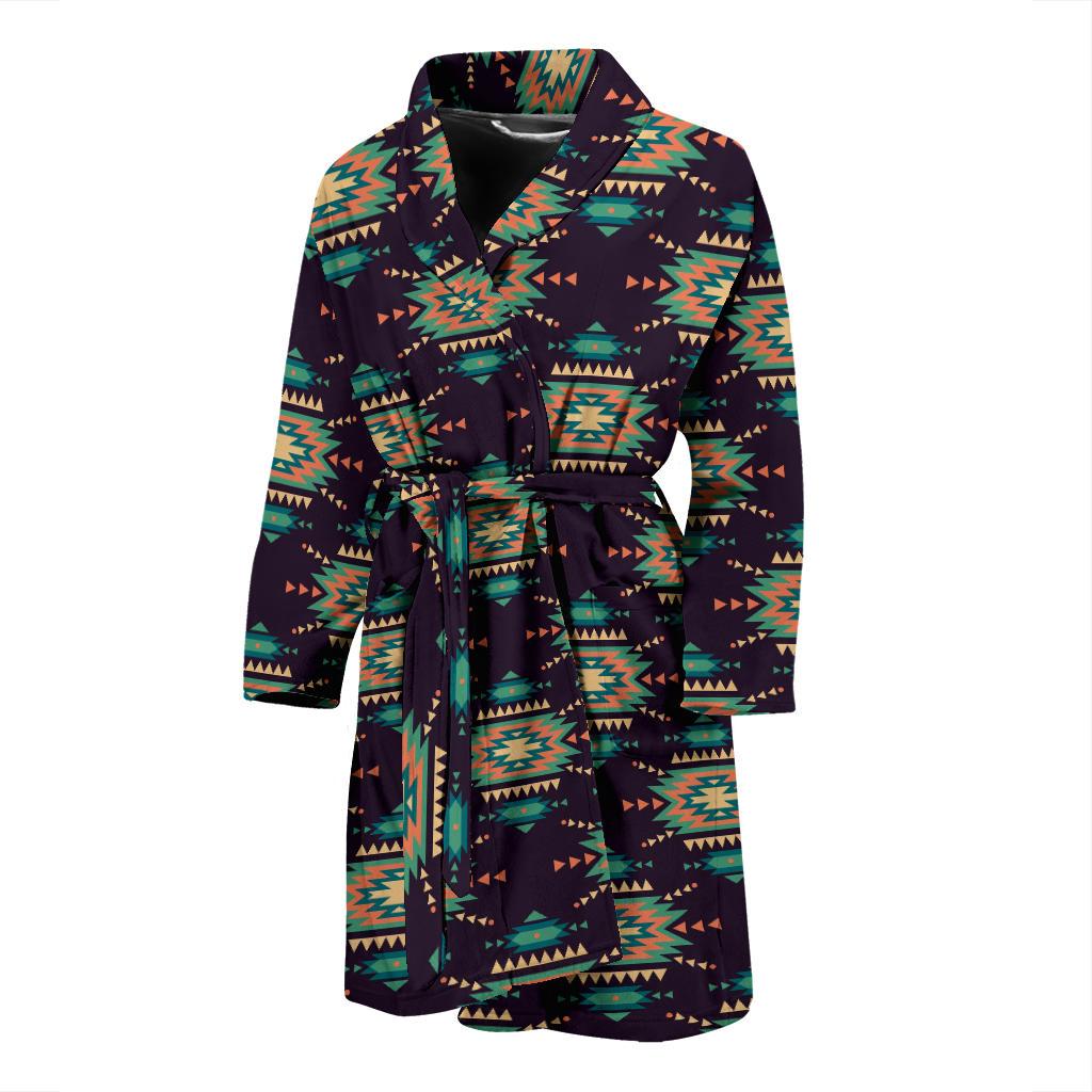 Navajo Geometric Style Print Pattern Men Bath Robe-JTAMIGO.COM