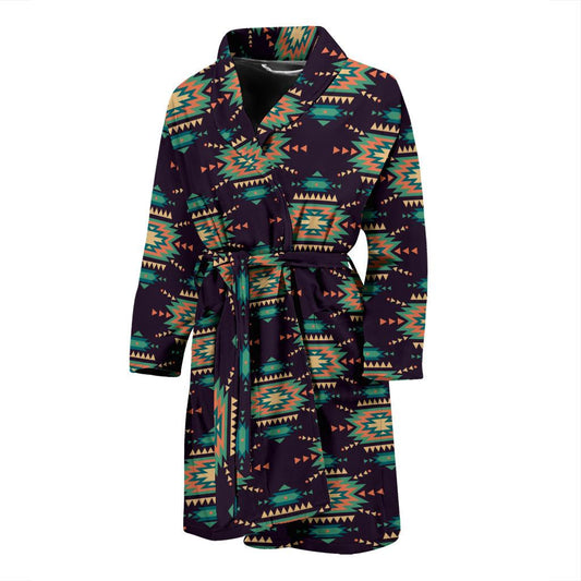 Navajo Geometric Style Print Pattern Men Bath Robe-JTAMIGO.COM