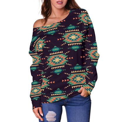 Navajo Geometric Style Print Pattern Off Shoulder Sweatshirt