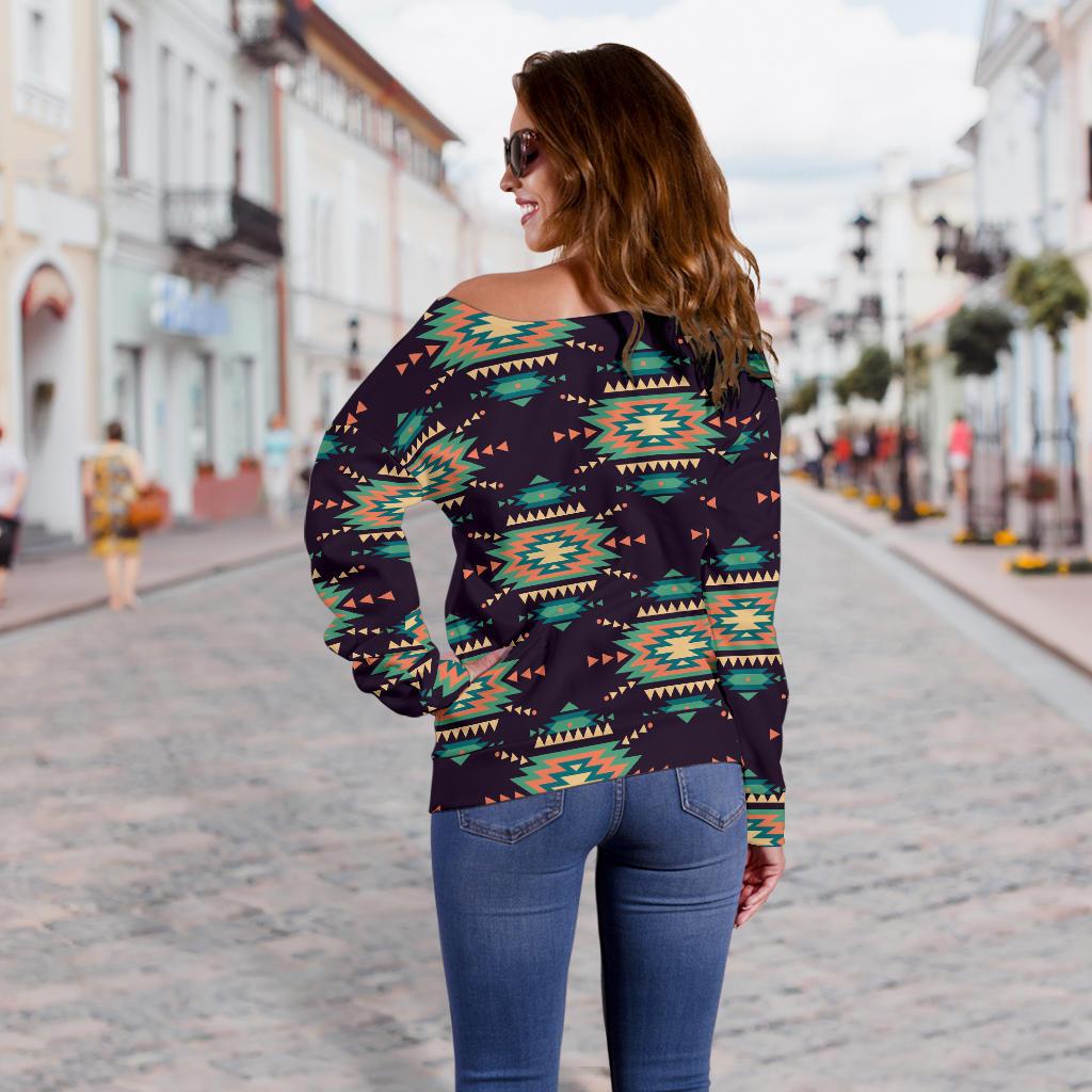 Navajo Geometric Style Print Pattern Off Shoulder Sweatshirt