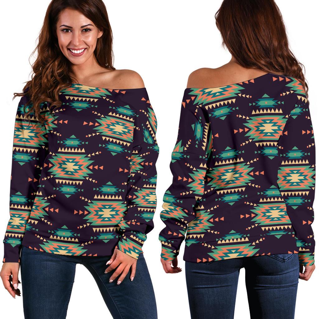 Navajo Geometric Style Print Pattern Off Shoulder Sweatshirt
