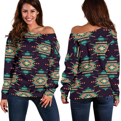 Navajo Geometric Style Print Pattern Off Shoulder Sweatshirt